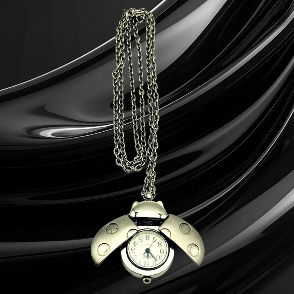 Vintage Consort Ladybug Pendant Watch Necklace Silver Tone Quartz Japan Movement - Picture 1 of 7